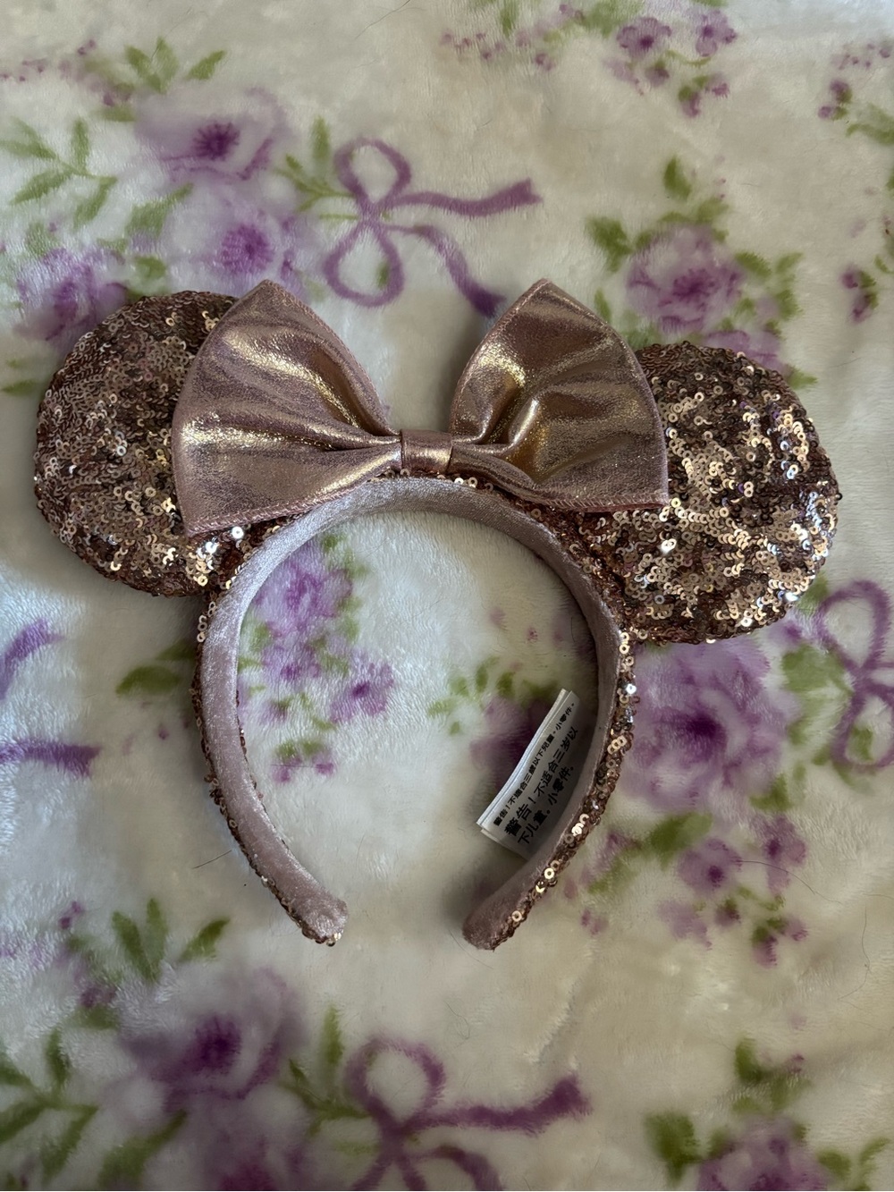 Disney Rose Gold Sequin Minnie Ear Headband with Bow